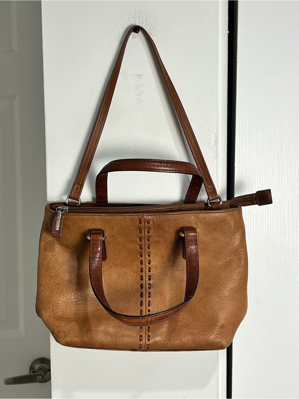 Vtg Fossil Mini Satchel Handbag Purse Brown Leather Y2K Soft Leather MultiPocket